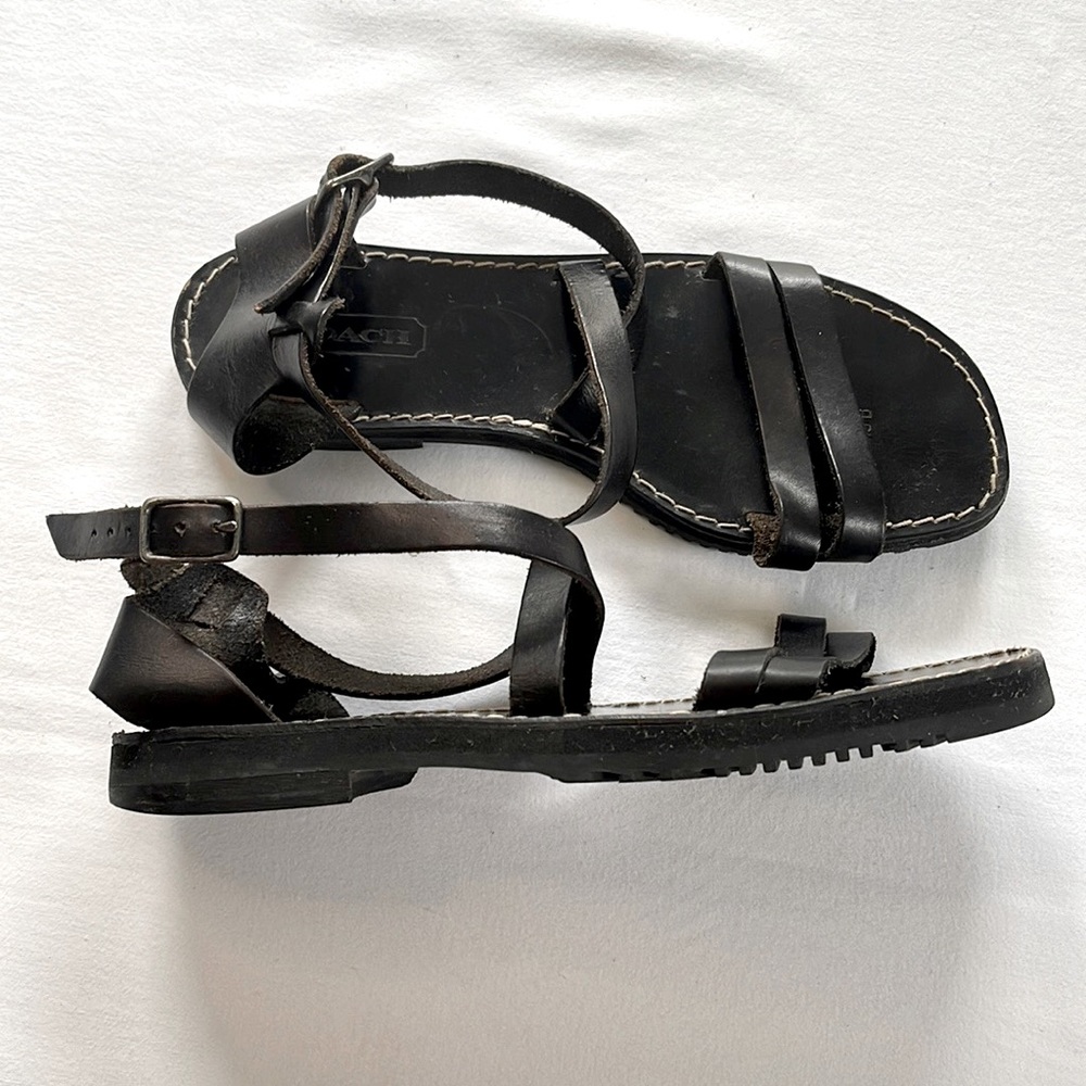 Coach Ankle strap black leather Sandal Size 9